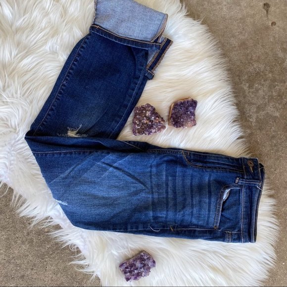 Forever 21 Dark Distressed Skinny Straight Cuffed Jeans - Picture 4 of 4